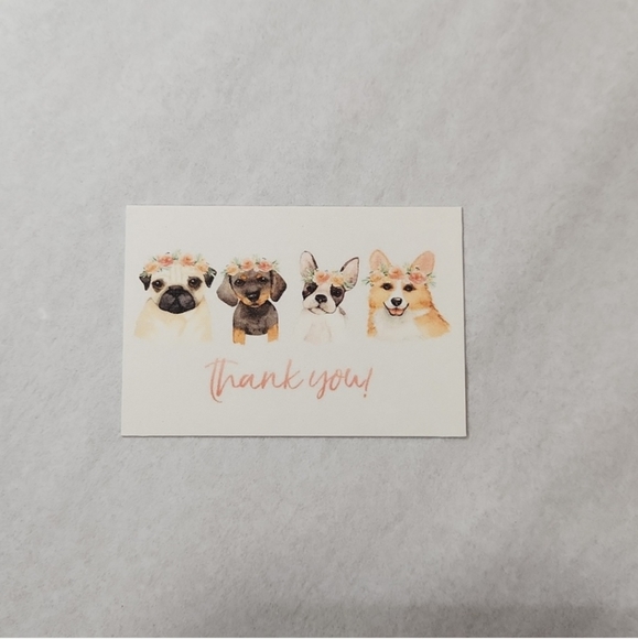 Puppy W/Floral Crowns Business Thank You Cards 50pk & 100 Thank You Stickers - Picture 3 of 11